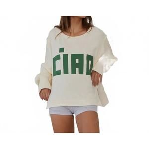 NEW BUCKETLIST 'ciao' raw edge terry tee in cream/green